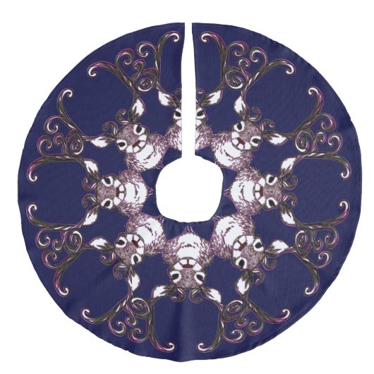 Baumrock Niedlich Rentierbraun Hirsche Hütte blau Leinenimitat Weihnachtsbaumdecke (Vorderseite)