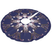 Baumrock Niedlich Rentierbraun Hirsche Hütte blau Leinenimitat Weihnachtsbaumdecke (Schrägansicht)