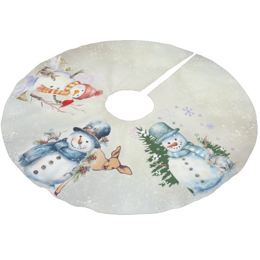 Baumrock "Snowmen" Polyester Weihnachtsbaumdecke (Schrägansicht)