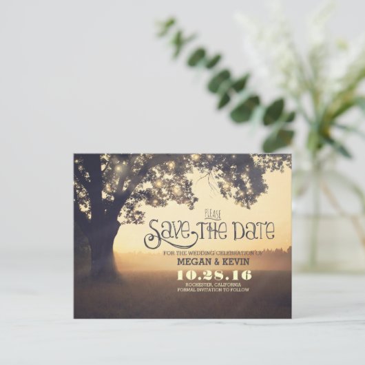 Baumromantik Save the Date Postkarte (Stehend Vorderseite)