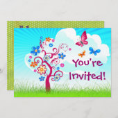 Baumschmetterling Blume Einladung (Vorne/Hinten)