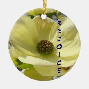 Baumschmuck REJOICE! Weiße Blüten von Dogwood Keramikornament