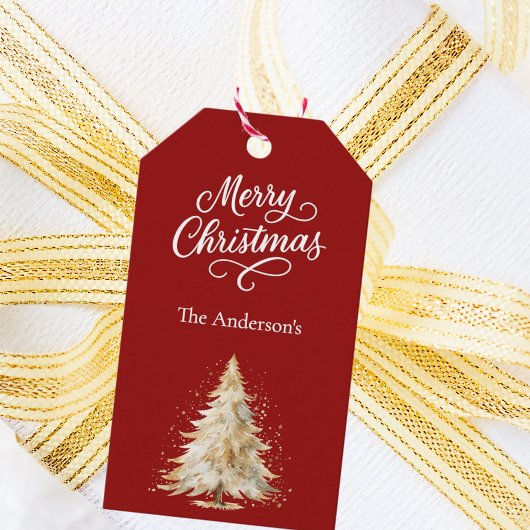 Baumschnee rot weiße Weihnachten Geschenkanhänger