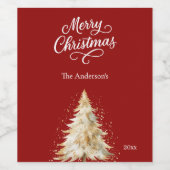 Baumschnee rot weiße Weihnachten Weinetikett (Einzelnes Label)