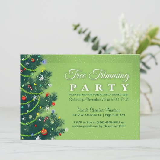 Baumschneide-Party Einladung - Grünbaum (Stehend Vorderseite)