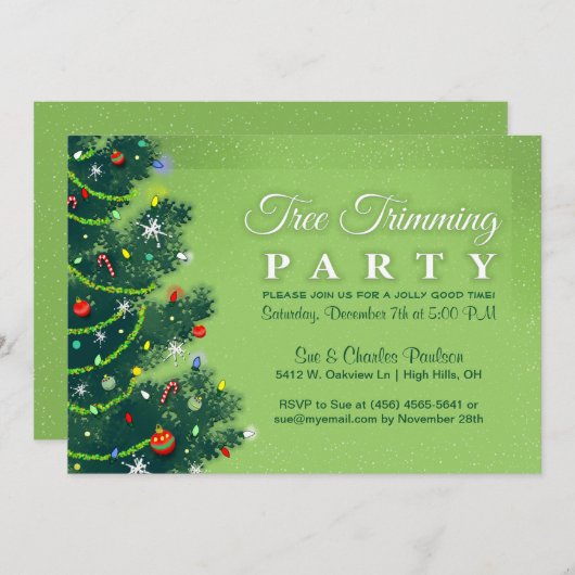 Baumschneide-Party Einladung - Grünbaum (Vorne/Hinten)