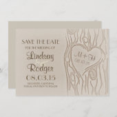 Baumschnitzerei rustikal speichern Sie die Datumsk Save The Date (Vorne/Hinten)