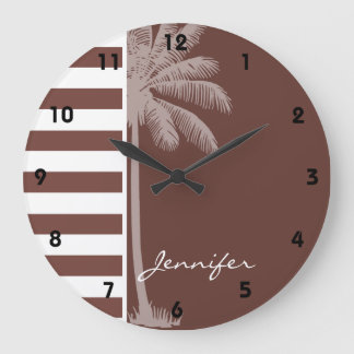 Baumstamm-Brown-Streifen; Gestreift; Retro Palme Große Wanduhr