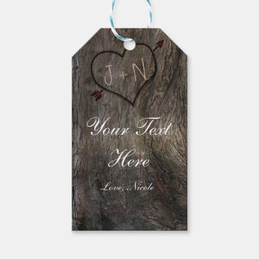 Baumstamm + rustikales Herz-Geschenkmarke Geschenkanhänger (Vorderseite)