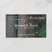 Baumstamm und grüne Blätter mit vollständiger Info Visitenkarte (Rückseite)