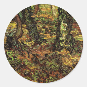 Baumstämme mit Efeu von Vincent van Gogh Runder Aufkleber
