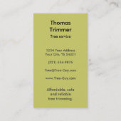 Baumtrimmer, die Brennholzstumpfabbau Visitenkarte (Rückseite)