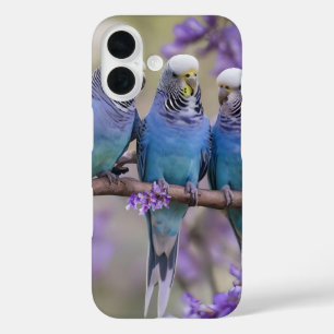 Baumwipfel-Geplapper: Blaue Wellensittiche im Jaca iPhone 16 Hülle
