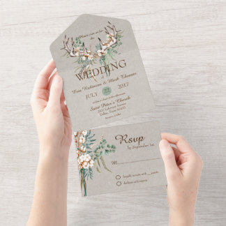 Baumwoll-Geweih Boho-Hochzeit All In One Einladung
