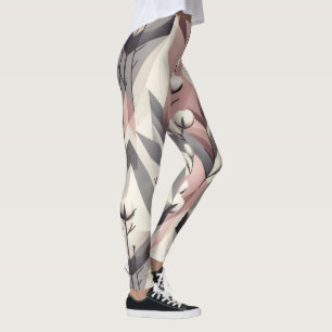 Baumwoll-Stamm-Rosa-Grau-Geometrisches Muster Leggings