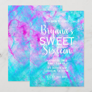 Baumwoll Zucker Rosa & Blau Aquarell Sweet 16 Part Einladung