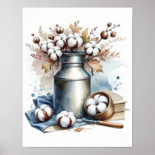 Baumwollbouquet in einer Milchkanne 7 Poster