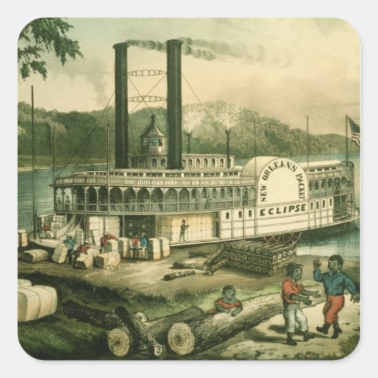 Baumwolle auf dem Mississippi, 1870 Quadratischer Aufkleber (Vorderseite)