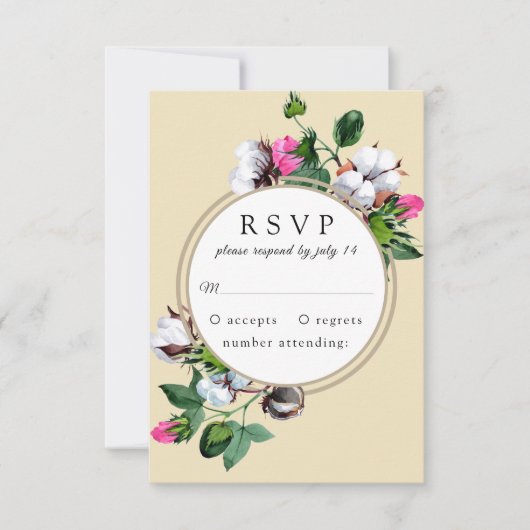 Baumwolle Blume in einem Rahmen. Botanische Hochze RSVP Karte (Vorderseite)