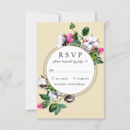 Baumwolle Blume in einem Rahmen. Botanische Hochze RSVP Karte