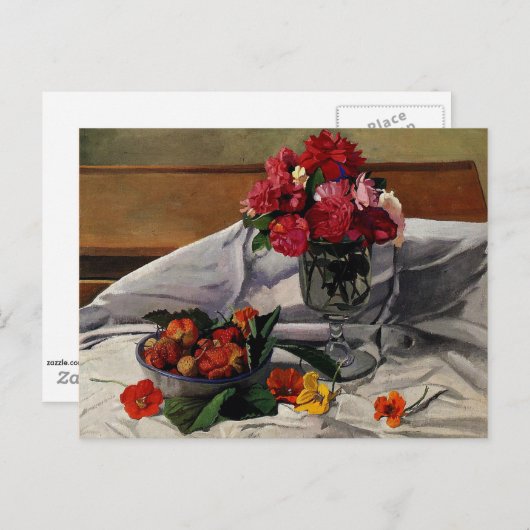 Baumwolle - Blume und Erdbeeren Postkarte (Vorne/Hinten)