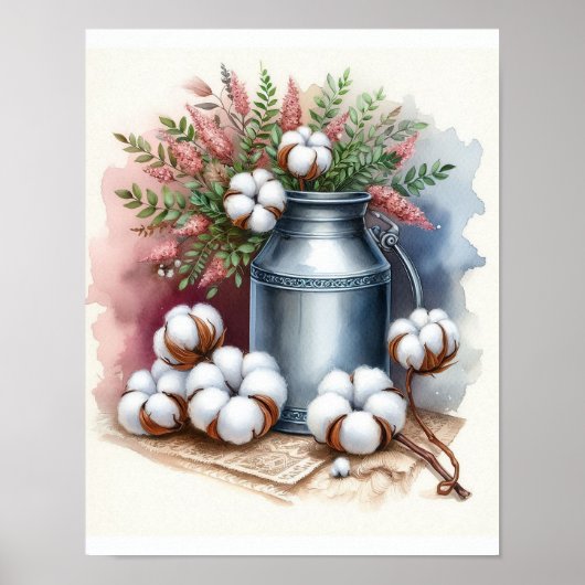Baumwolle Bouquet in einer Milchdose 6 Poster (Vorne)