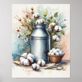 Baumwolle Bouquet in einer Milchdose Poster