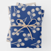 Baumwolle ist botanisches Muster in Blau und Stein Geschenkpapier Set (Beispiel)