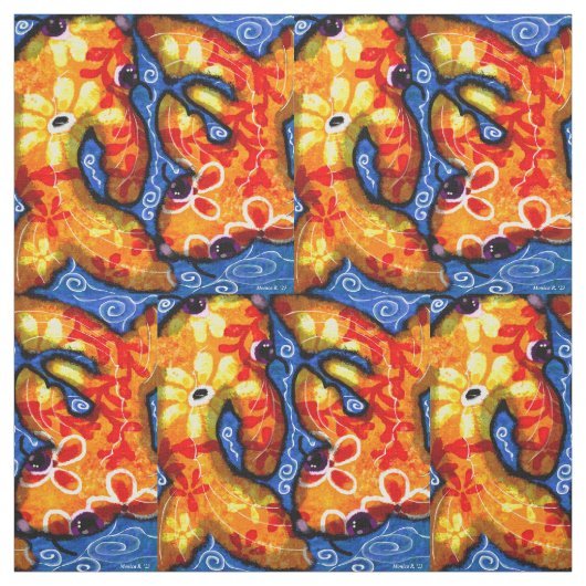 Baumwollgewebe - Abstrakter Koi-Fisch Stoff (Muster)