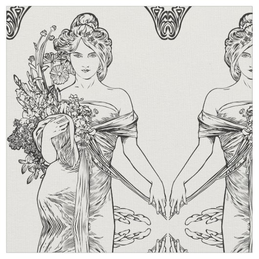 Baumwollgewebe Kunst nouveau Alphonse Mucha Stoff (Nahaufnahme)