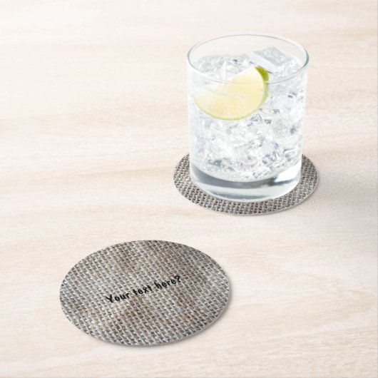 Baumwollgewebe Linen Gray Burlap Natural Pattern Runder Pappuntersetzer (Vor Ort)