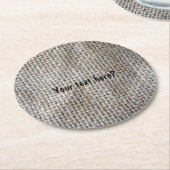 Baumwollgewebe Linen Gray Burlap Natural Pattern Runder Pappuntersetzer (Angewinkelt)