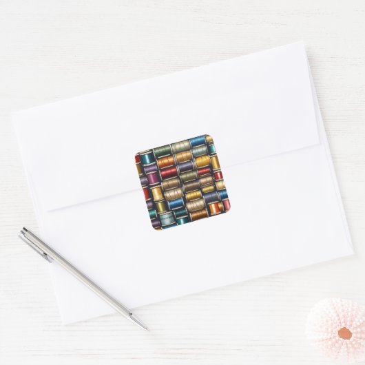 Baumwollgewinde Rollen. Quadratischer Aufkleber (Umschlag)