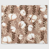Baumwollmuster Pflanze Brown Geschenkpapier (Flach)