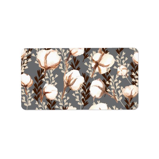 Baumwollmuster Pflanze Grau Adressaufkleber (Vorne)