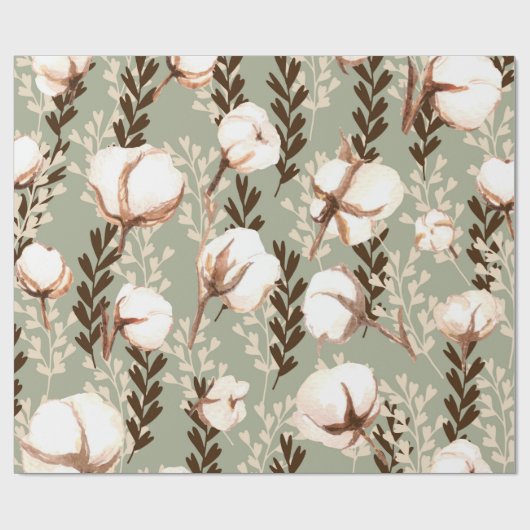 Baumwollmuster Pflanze Grün Geschenkpapier (Flach)