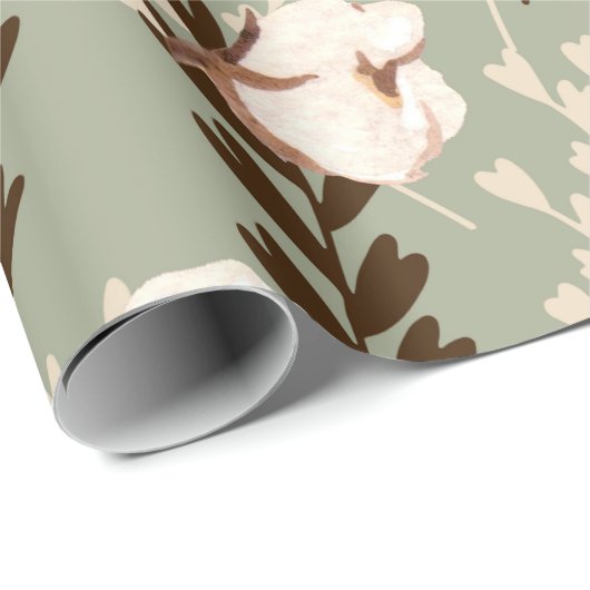 Baumwollmuster Pflanze Grün Geschenkpapier (Rolleneckpunkt)