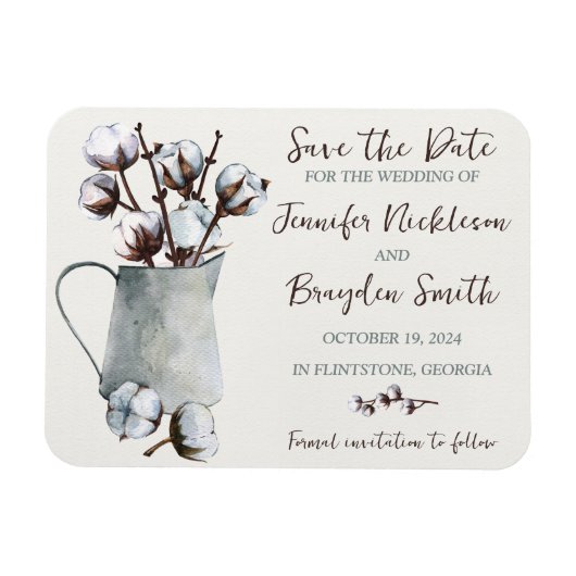 Baumwollstiele in Pitcher Wedding Save the Date Magnet (Horizontal)