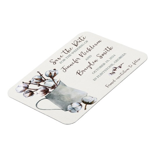 Baumwollstiele in Pitcher Wedding Save the Date Magnet (Linke Seite)