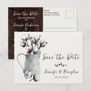 Baumwollstiele in Pitcher Wedding Save the Date Postkarte