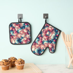 Baumwollzucker-Bubble-Gum Ofenhandschuh & Topflappen-Set