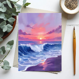 Baumwollzucker Bucht | Rosa Ozean Aquarell Karte