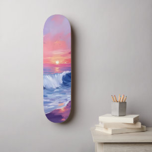 Baumwollzucker-Bucht Rosa Ozean Aquarell Skateboard