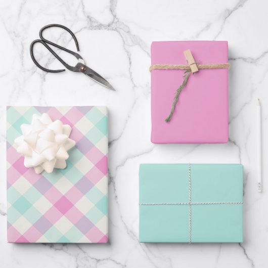 Baumwollzucker Gingham Geschenkpapier Set (Vorderseite)