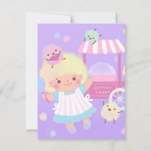 Baumwollzucker-Mädchen mit süßen flauschigen Monst Postkarte
