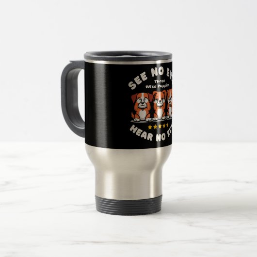 Baumwütige Welpen Reisebecher (Vorderseite Links)