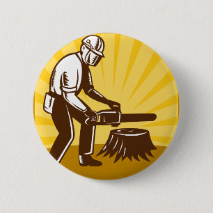 Baumzüchterbaumchirurgkettensäge Retro Button