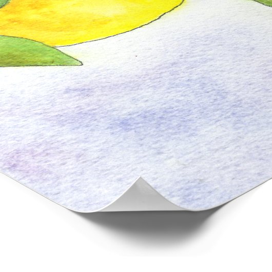 Baumzweig mit Zitronen und Blätter in Wasserfarbe Poster (Ecke)