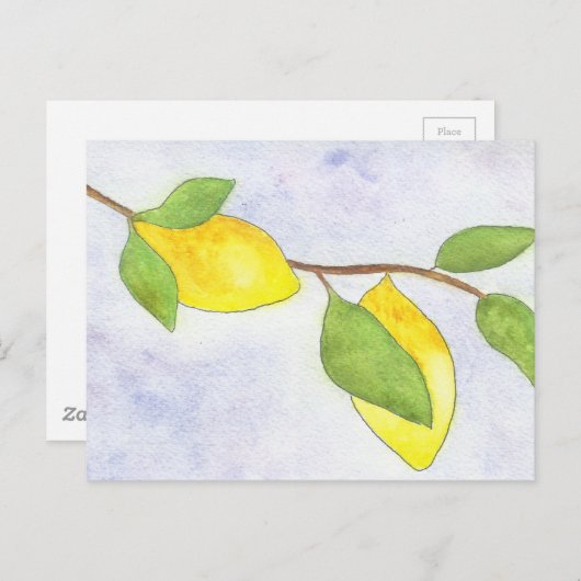 Baumzweig mit Zitronen und Blätter in Wasserfarbe Postkarte (Vorne/Hinten)