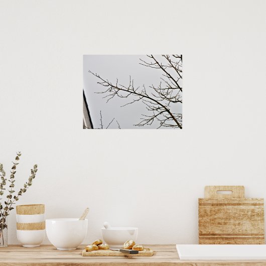 Baumzweig ohne Blätter gegen wolkigen Himmel Poster (Küche)